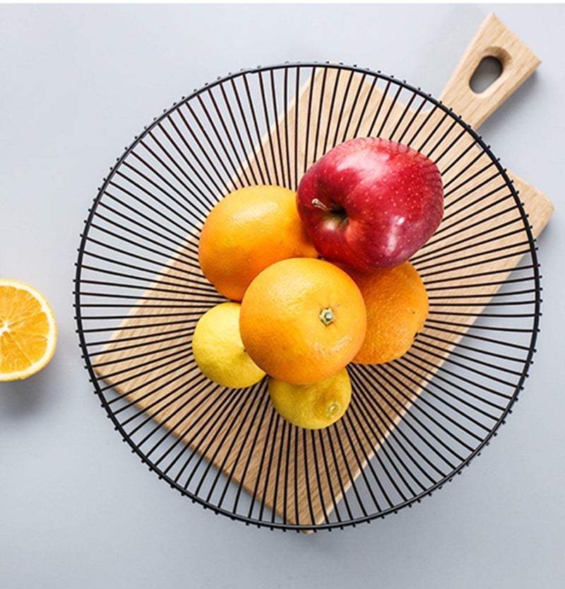 7UYUU Metal Wire Fruit Basket, Black Fruit Vegetable Bowl for Kitchen Counter, Round Produce Storage Basket for Veggie Snack (Round A) - Image 3